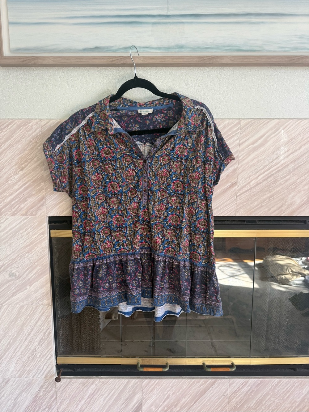 Sundance Floral Button-Front Peplum Blouse - Navy Multi
